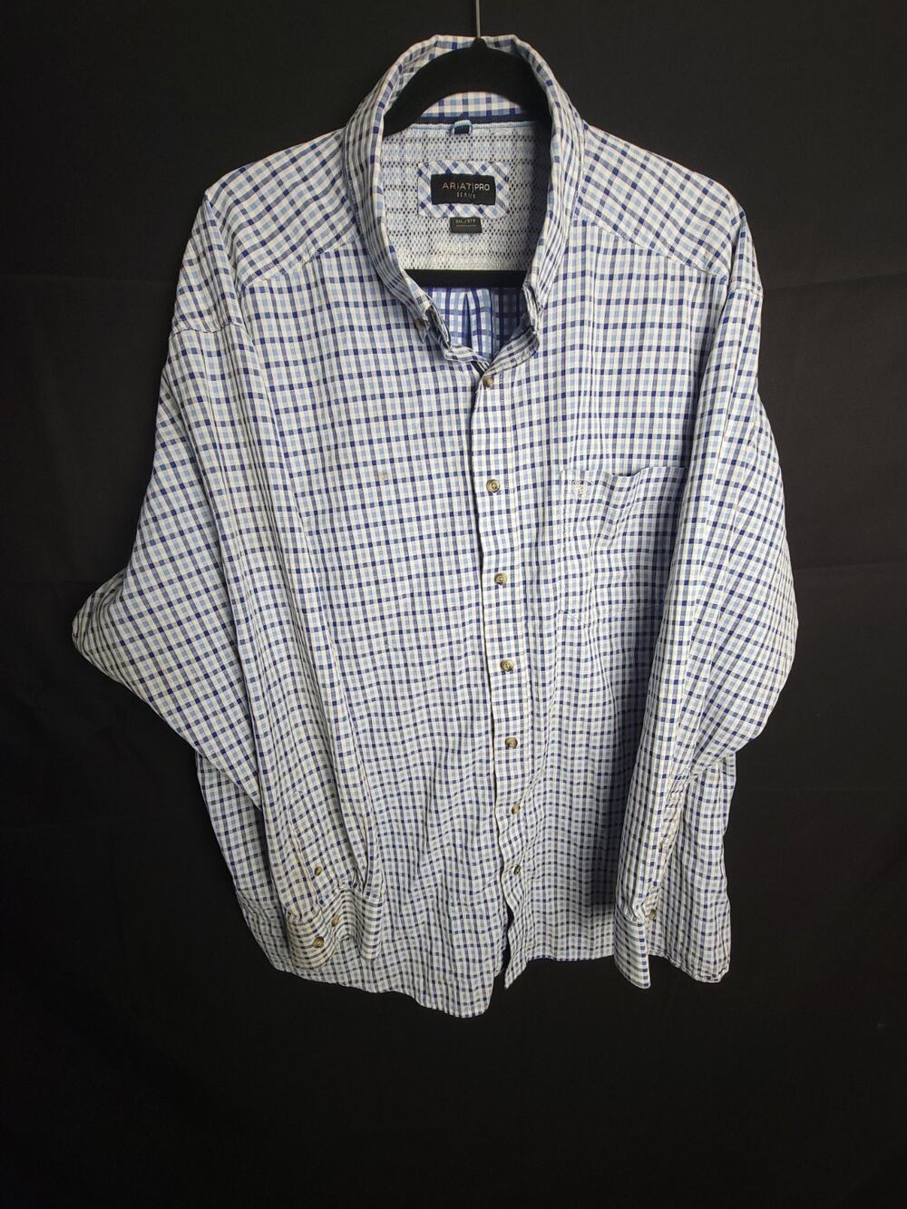 Ariat Pro Series Western Shirt Mens 3XL Blue Check Performance Cooling Vented